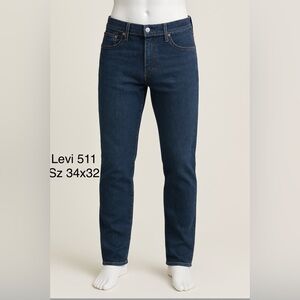Levi's Pants Mens 34x 32  Blue 511 Slim Straight Brushed 5-pocket Pants Modern